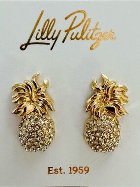 NWT Lilly Pulitzer Gold Pineapple Crystal Stud Earrings